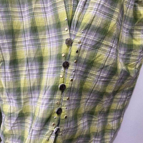 Rock 47 by wrangler cowgirl plaid western rodeo shirt with gems - Picture 5 of 6